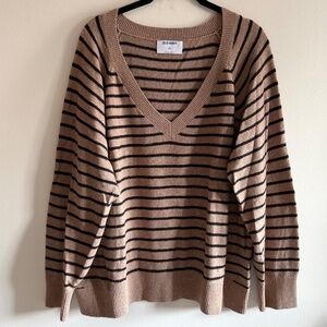 Old Navy Women's V-Neck Sweater - Brown and Black Stripes